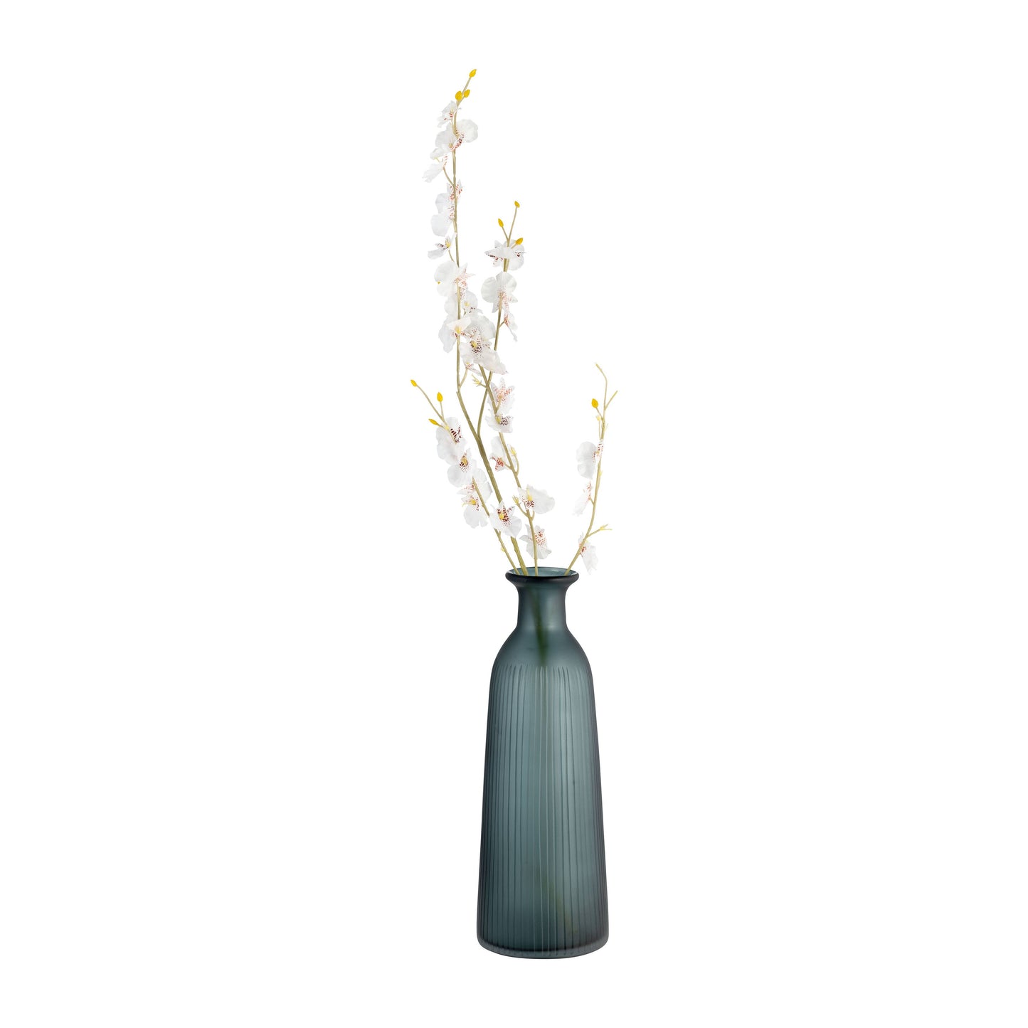 Glass Vertical Ribbed Vase with Stopper- Gray, 17 in.