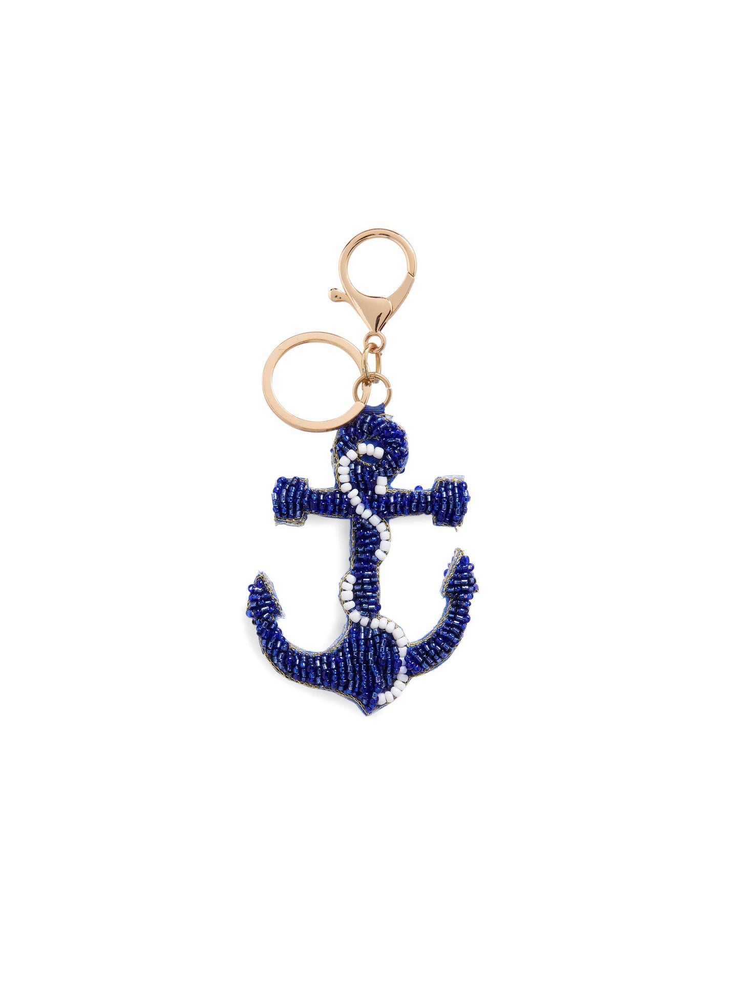 ANCHOR BEADED BAG CHARM/KEY RING,BLUE