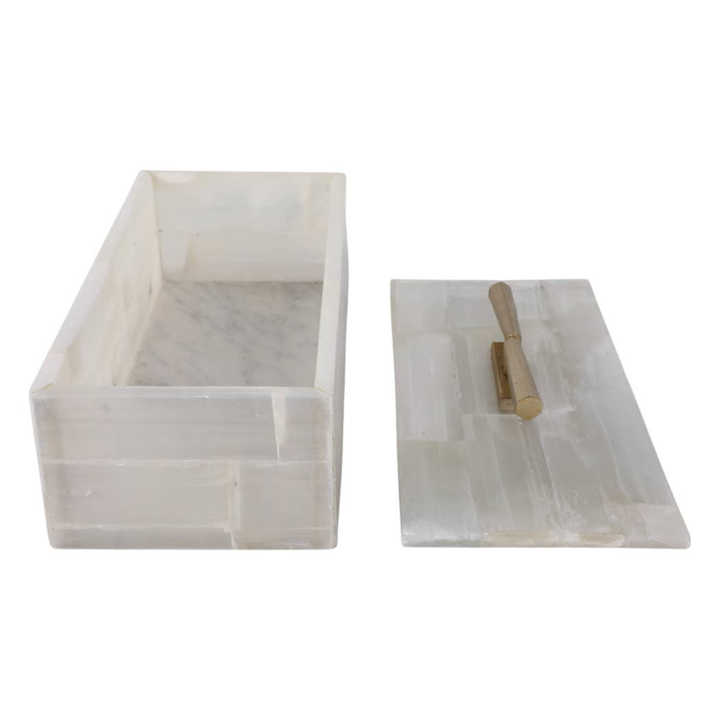 Decorative Box - White Selenite Stone with Gold Top