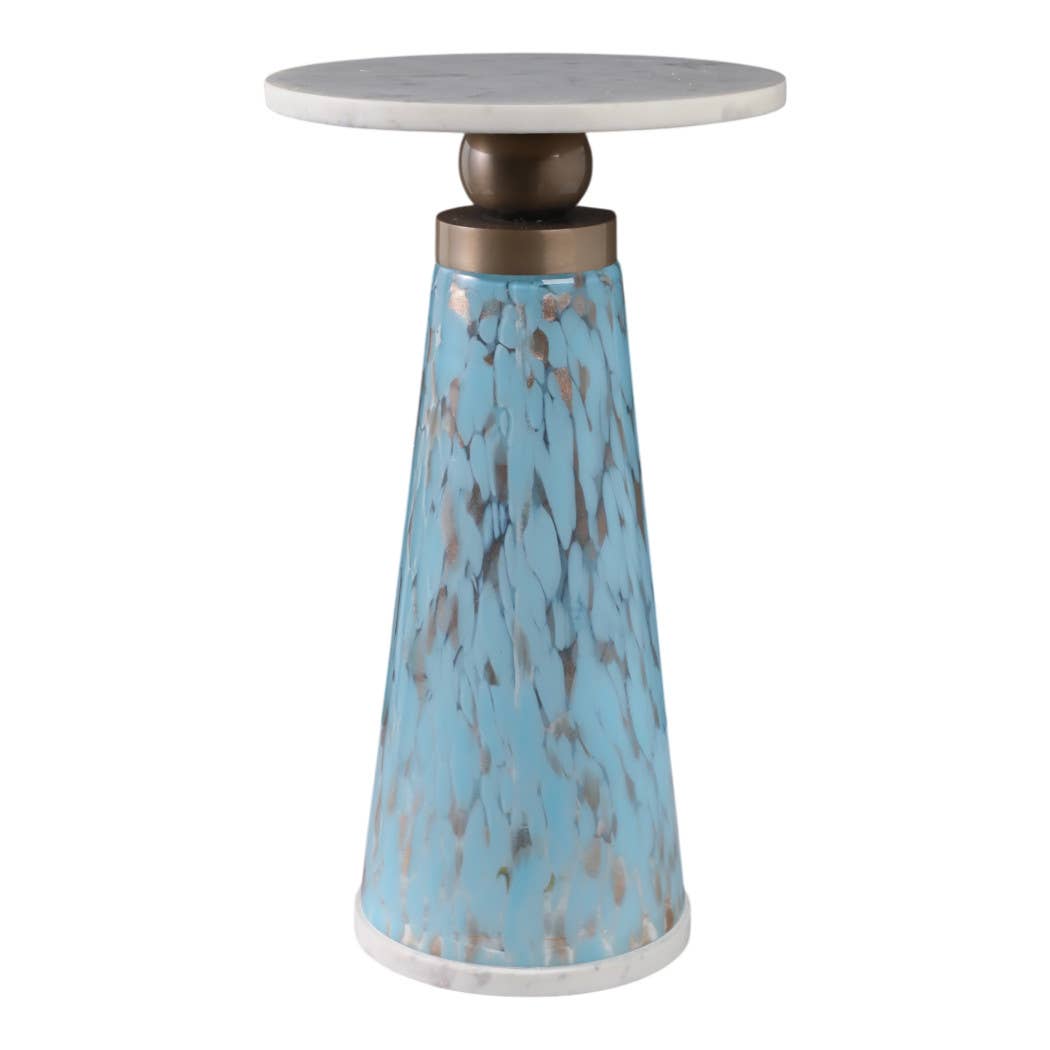 Side Table - Brown/Amber Marble Top with Pedestal, 21 in.