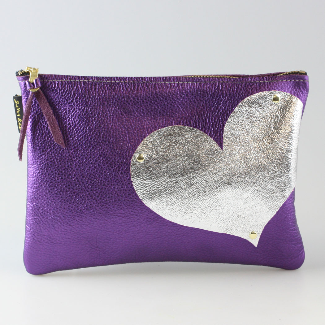 Side Heart Appliqué Clutch Bag