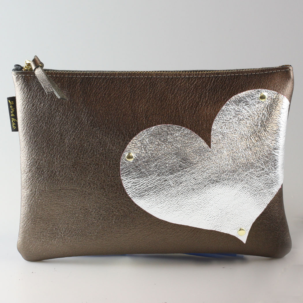 Side Heart Appliqué Clutch Bag
