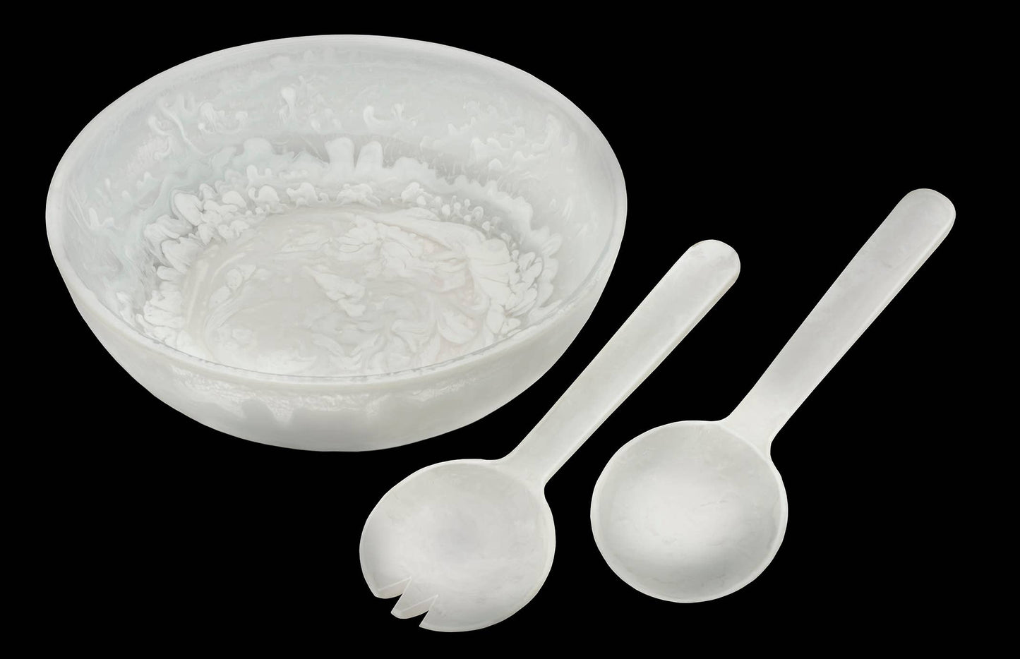 White Swirl Acrylic Bowl with Salad Servers