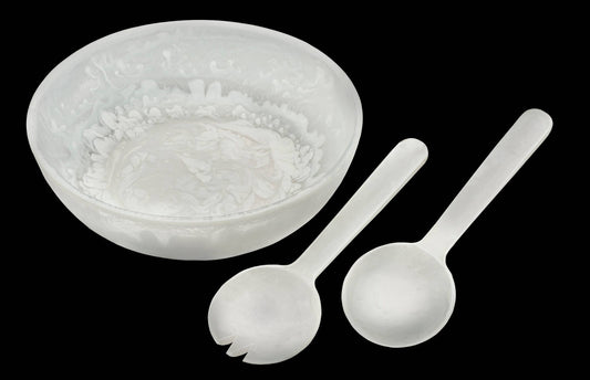 White Swirl Acrylic Bowl with Salad Servers