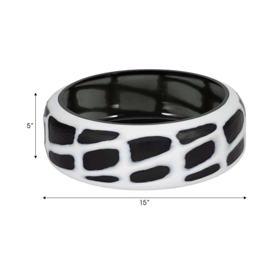 Decorative Bowl - Black/White Glass Abstract Pattern, 15 in.