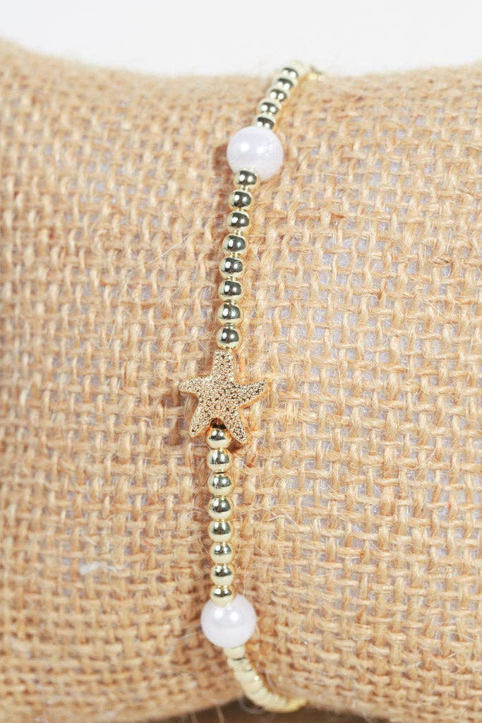 Starfish and Faux Pearls/Gold Beaded Bracelet