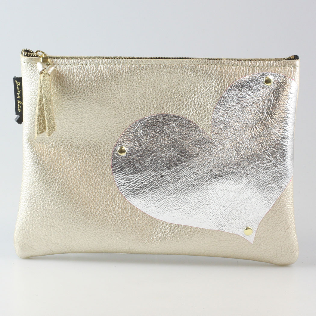 Side Heart Appliqué Clutch Bag