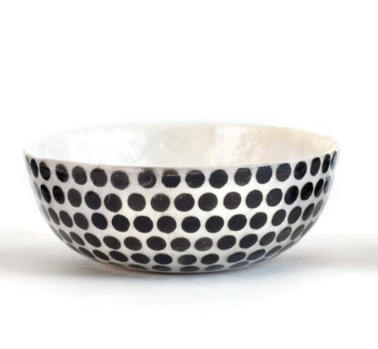 3.5” Round Capiz Bowl- Black & White Dots