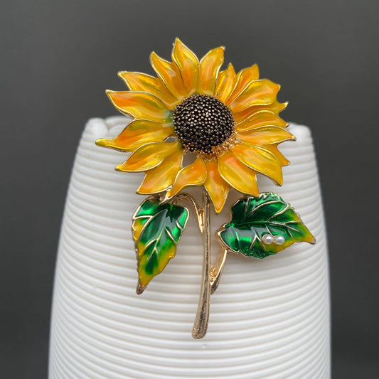 Enamel Sunflower Brooch