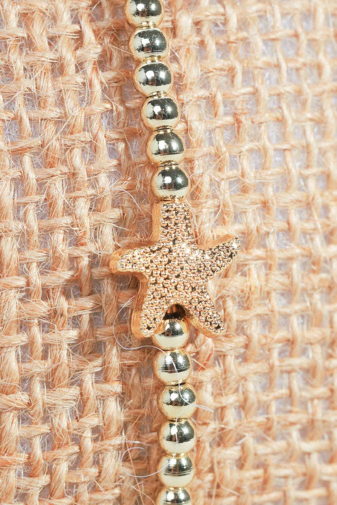 Starfish and Faux Pearls/Gold Beaded Bracelet