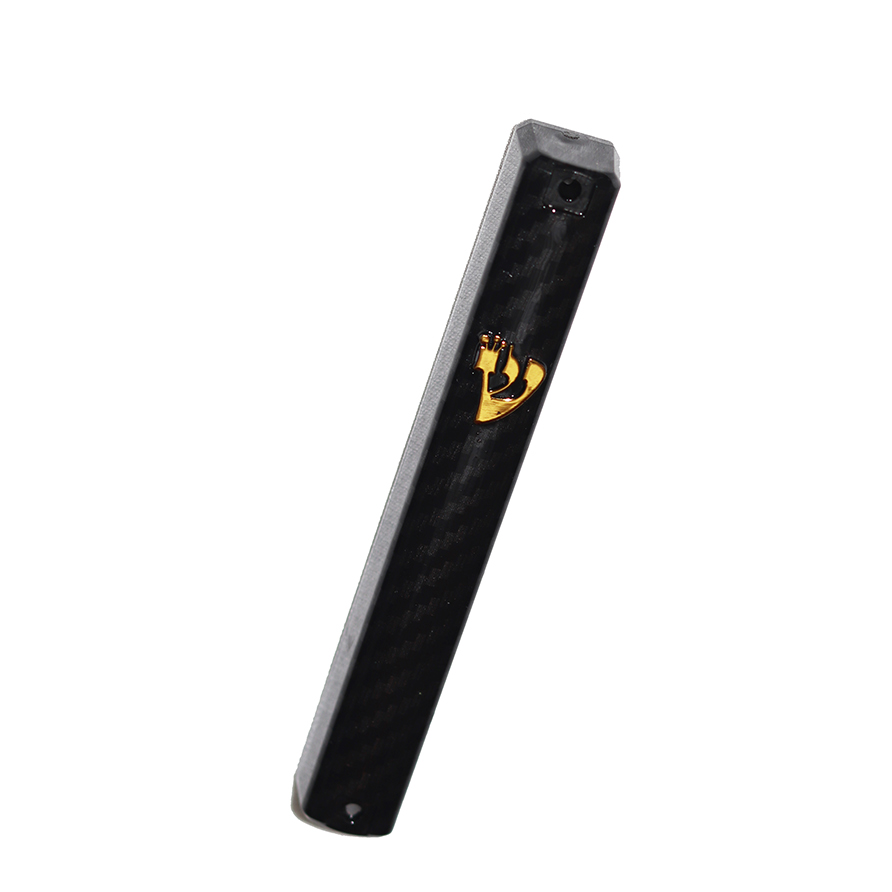 Waterproof Mezuzah Case Carbon Fiber With Gold Shin