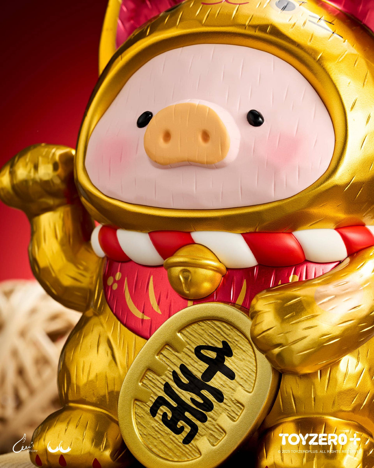 LuLu the Piggy -Wood-Carving Maneki Lu (Golden Cat)