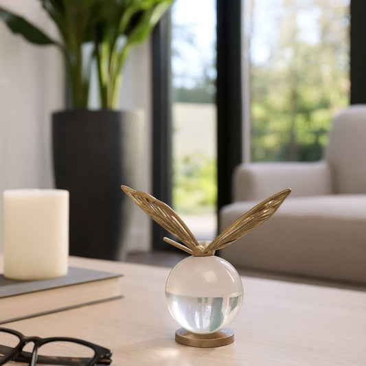 Decorative Object - Gold Metal Butterfly on Glass Orb, 8 in.