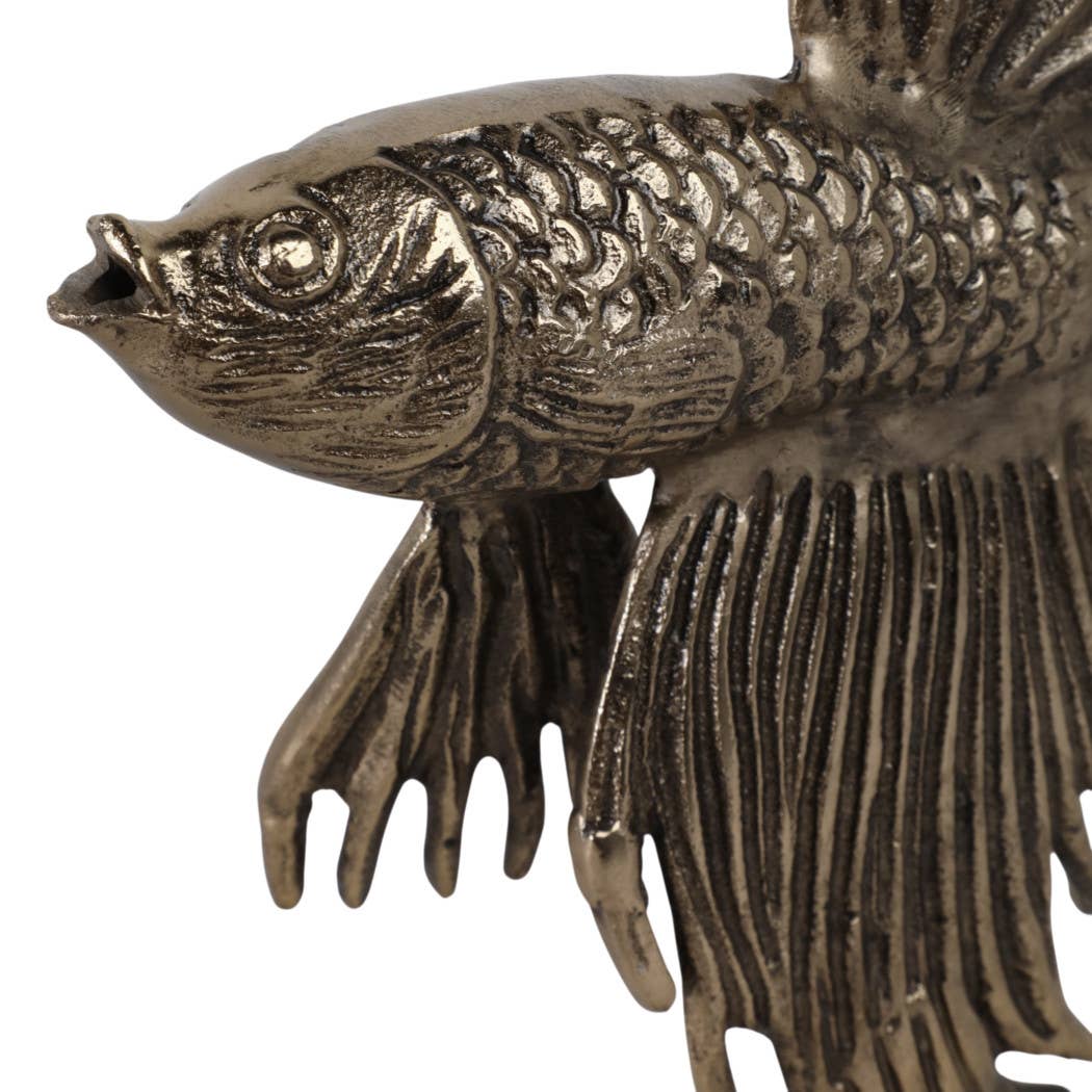 Sculpture - Gold Metal Accomac Fish on Marble Stand
