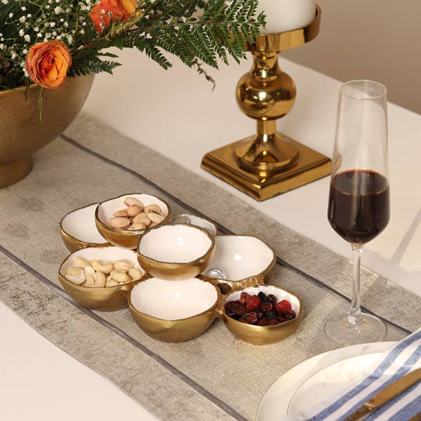 Gold and White Enamel 8 Bowls Cluster