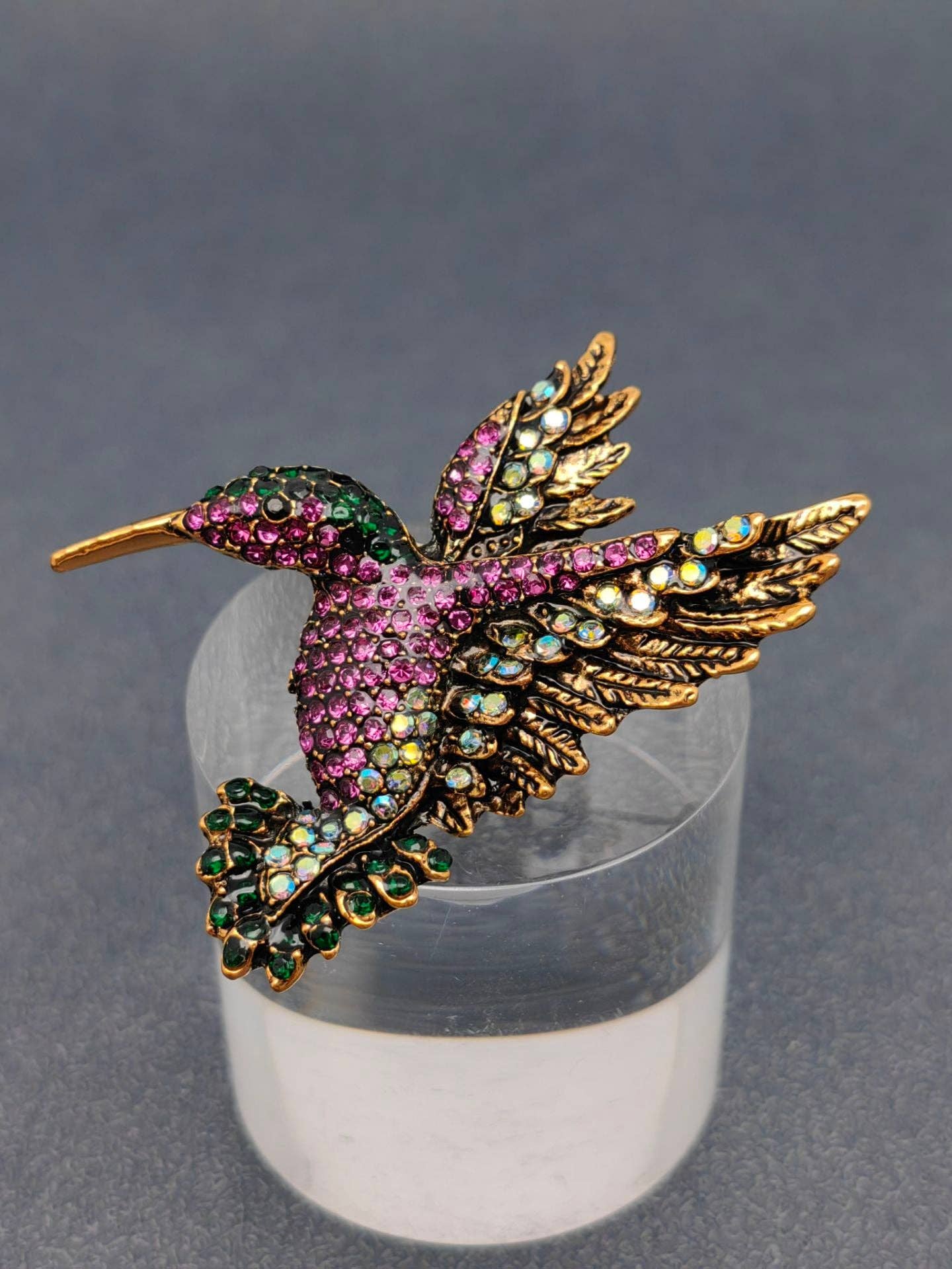 Multi-color Rhinestone Hummingbird Brooch