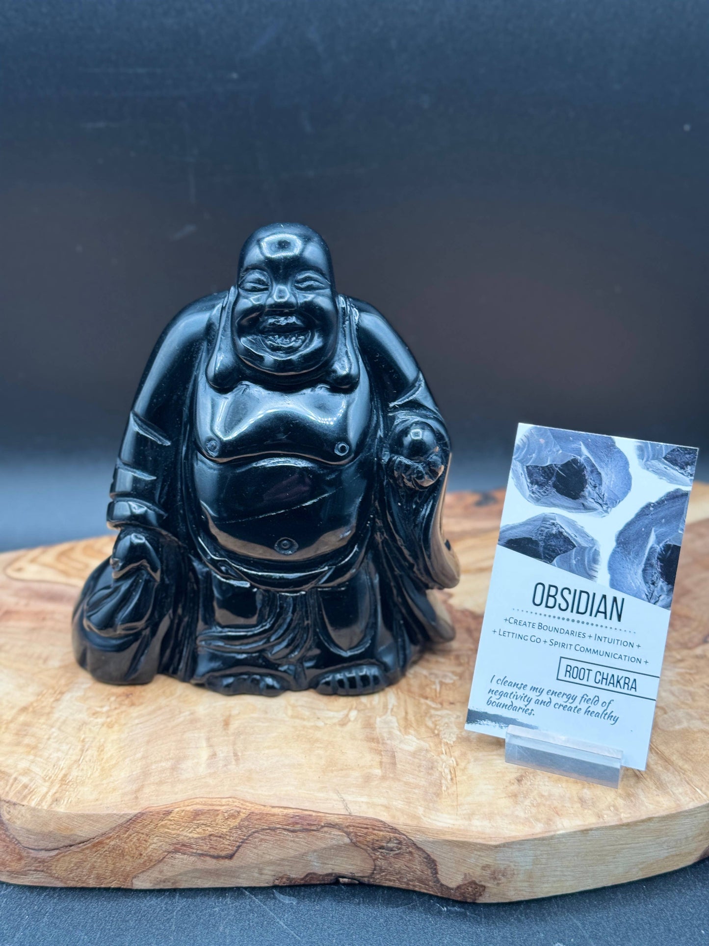 Obsidian Laughing Happy Buddha carving L292