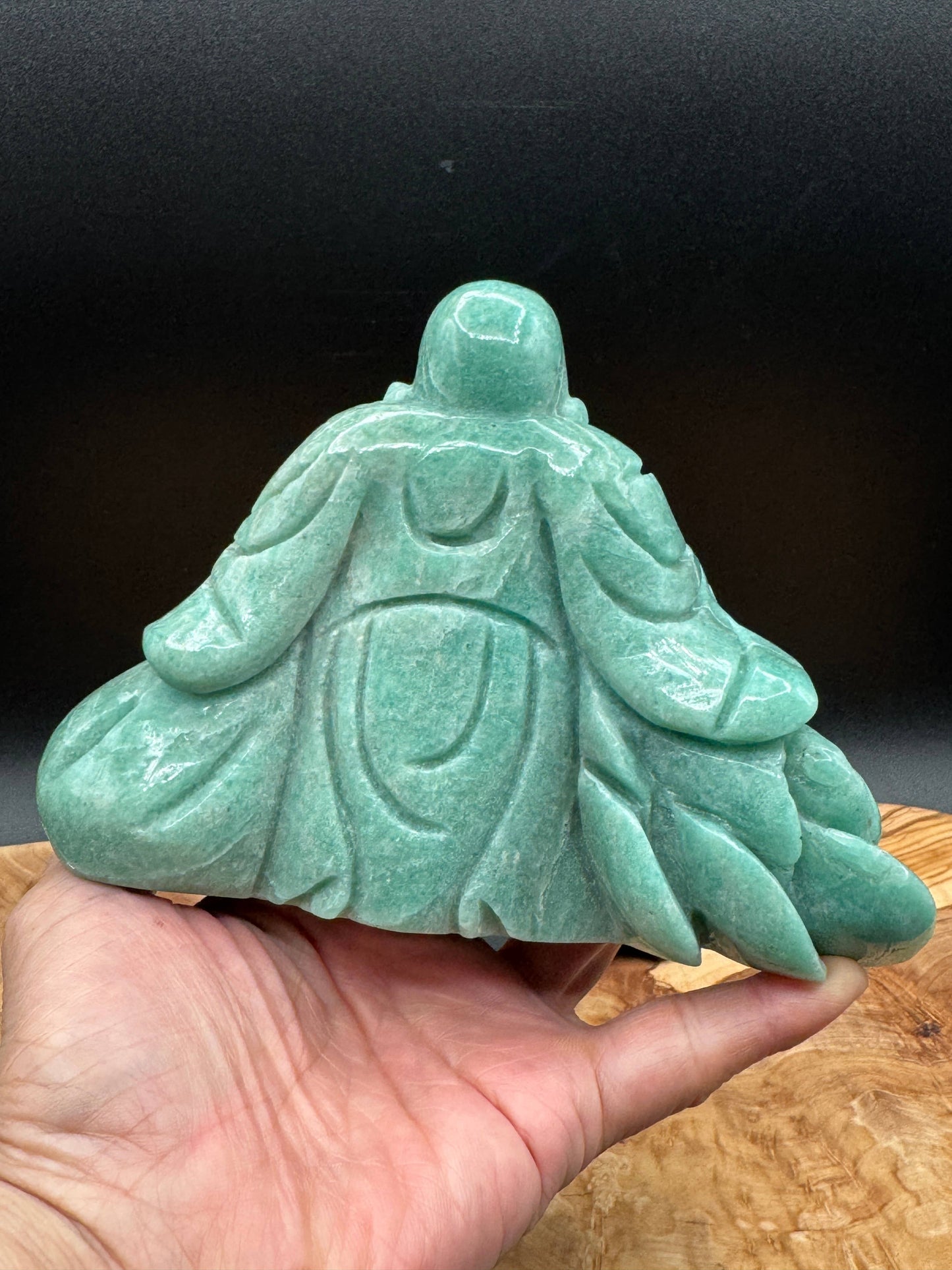 Amazonite Laughing Happy Buddha & Rose Carving L325