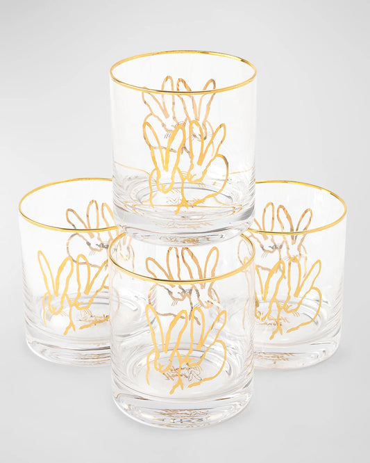 Double Bunny Old-Fashioned Glasses, Set of 4  by Hunt Slonem