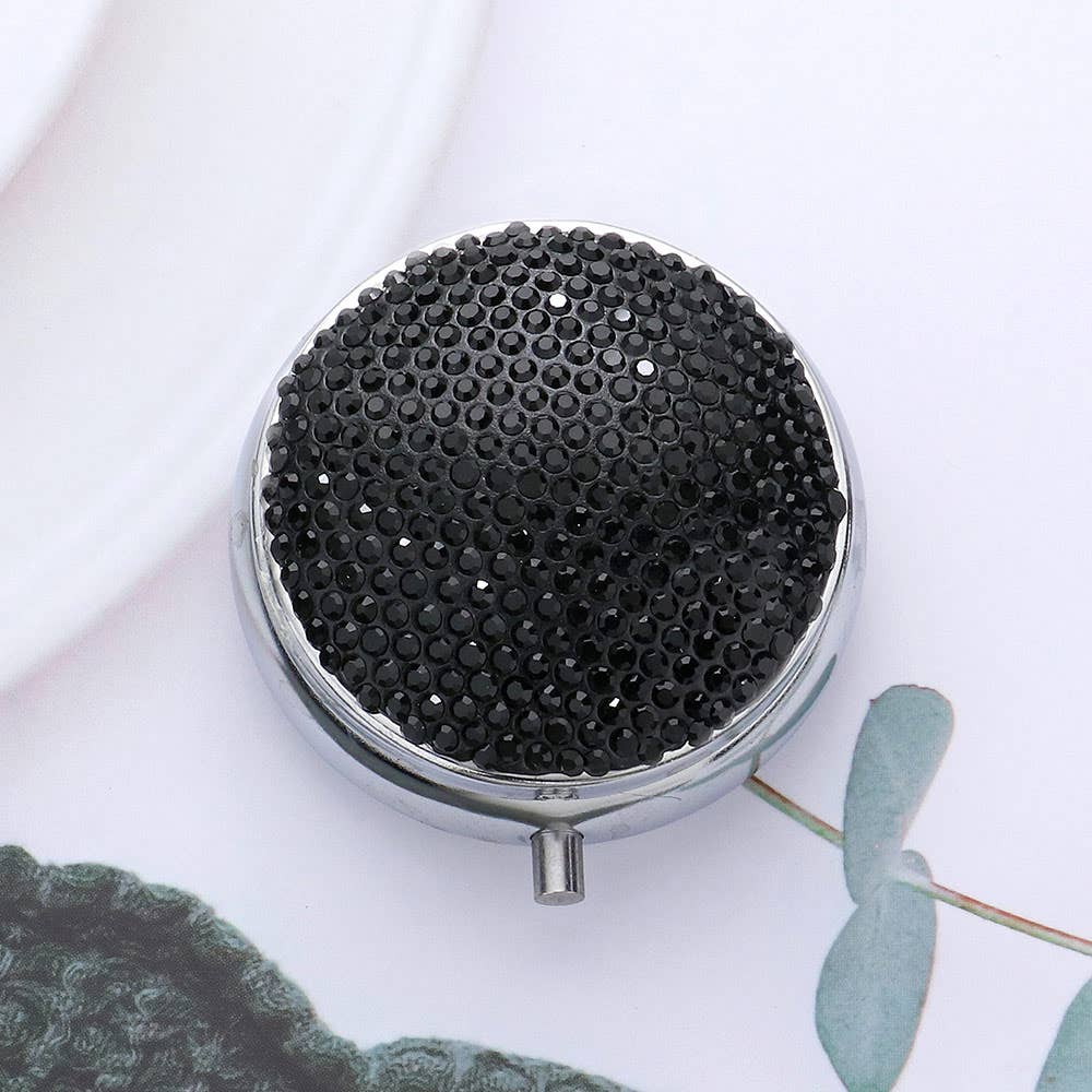 Bling Round Mirror Compact Pill Organizer Case