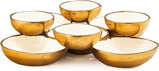 Cluster of 9 Round Serving Bowls Decorative Bowls Gold