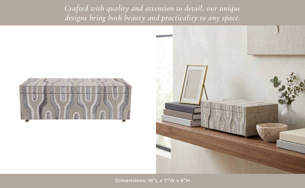 Decorative Box - Gray Wood Rectangular with Lid, 16 in.