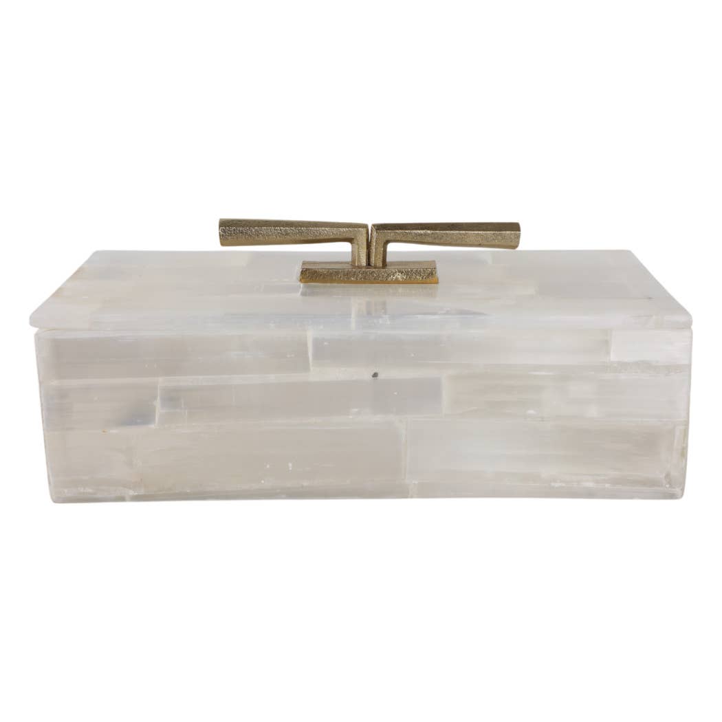 Decorative Box - White Selenite Stone with Gold Top