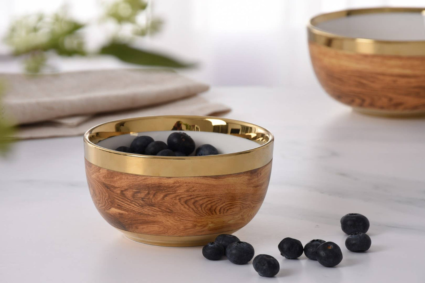 Rustic Wood Deign Snack Bowl in Porcelain