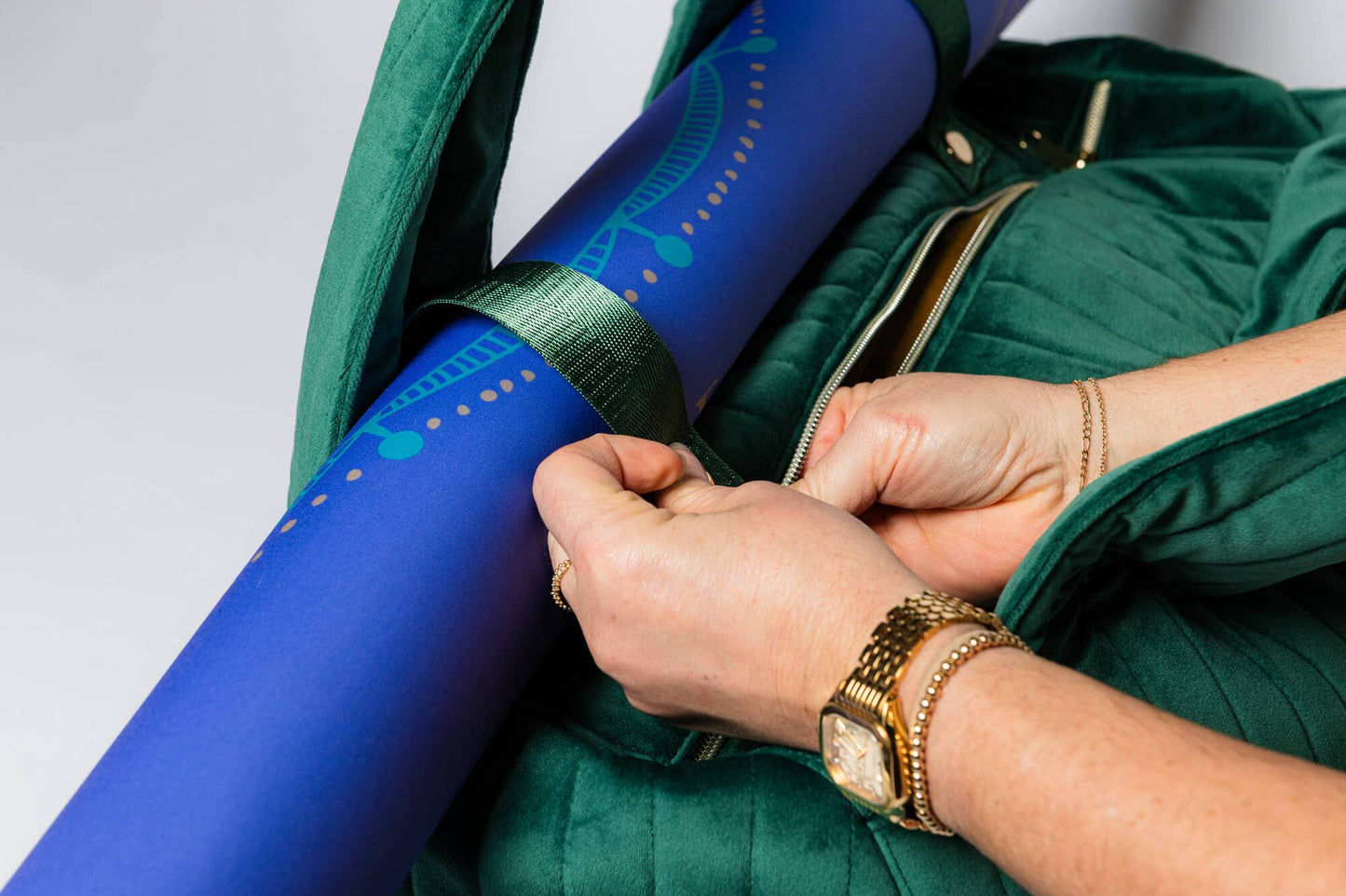 Green Velvet Quilted Mahjong Bag