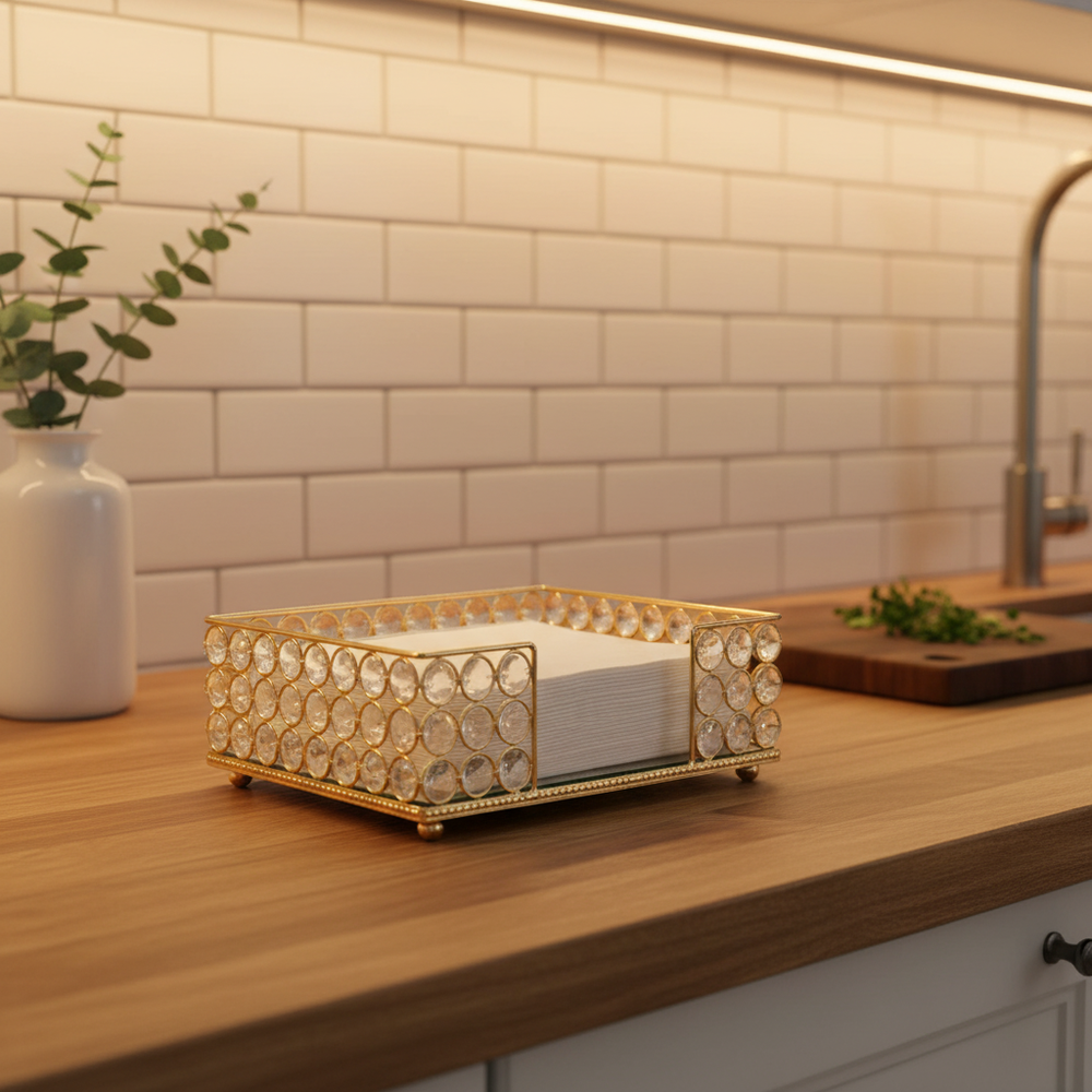 Gold Cristal Square Napkin Holder