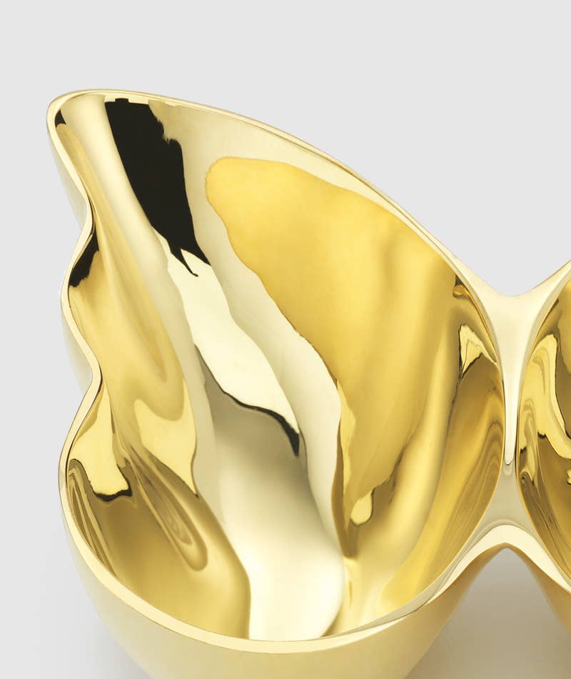 Butterfly Double Bowl in Gold Tone Metal