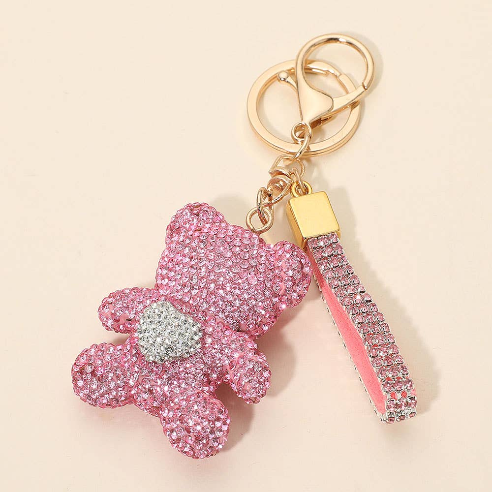 Bling Studded Heart Teddy Bear Bag Charm/Keychain