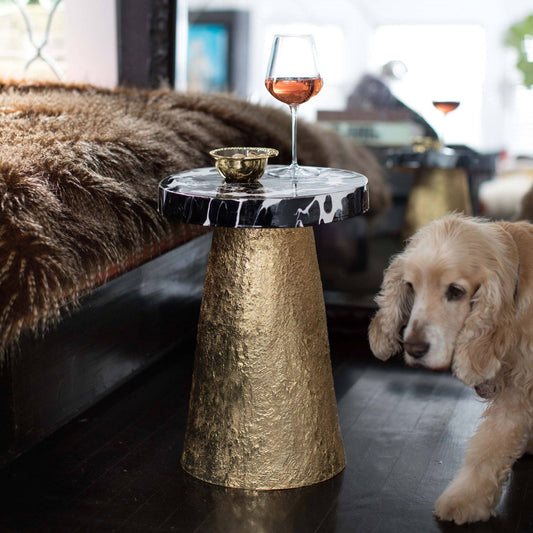 Transitional Golden and Marble Top Accent Table(original)