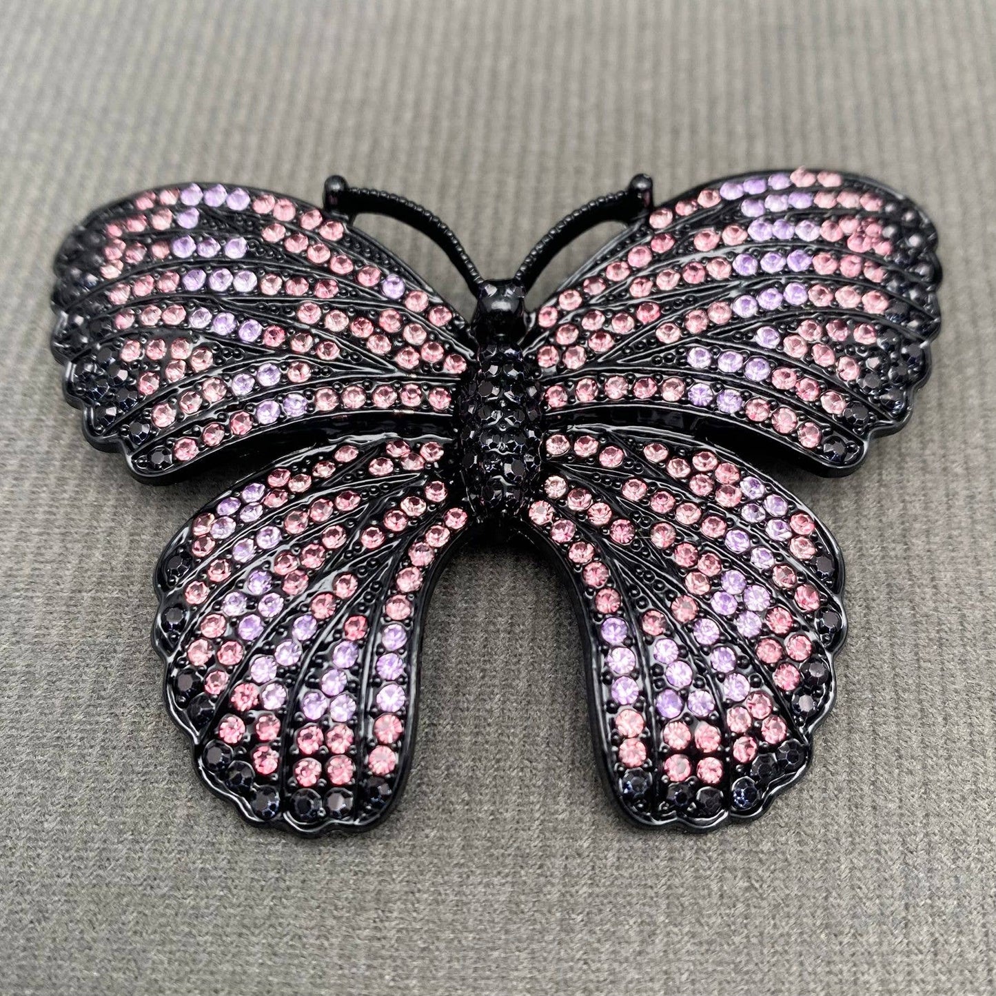 Rhinestone Inlaid Black Butterfly Brooch