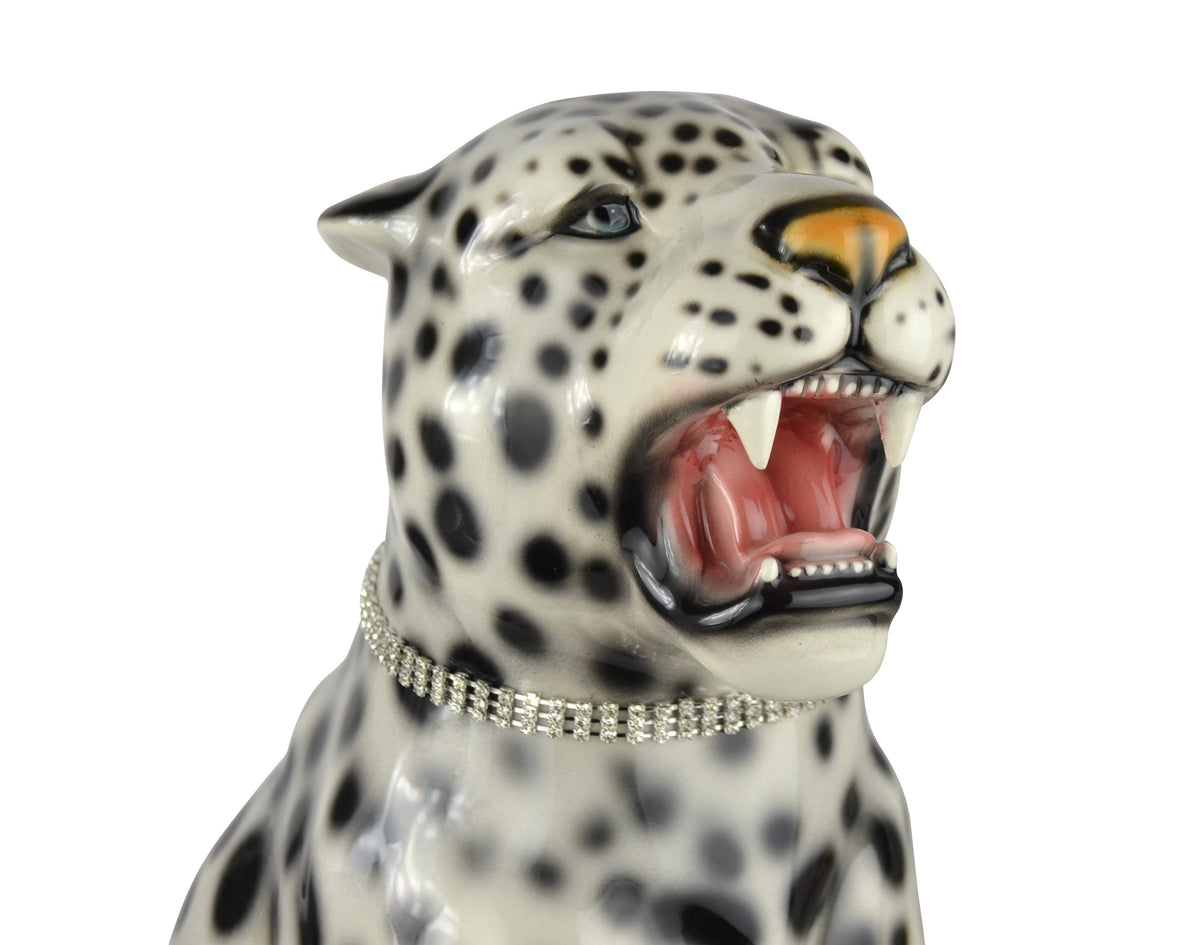 22" BLACK & WHITE LEOPARD, (CAPODIMONTE)