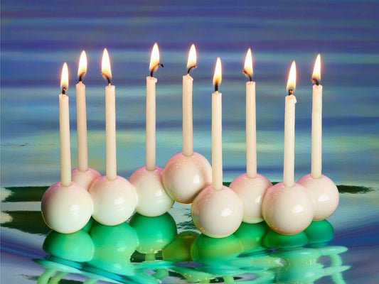 Bubble Menorah (Ceramic)-Indigo, Ivory, or Milk Color
