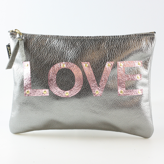 The Love Metallic Appliqué Clutch