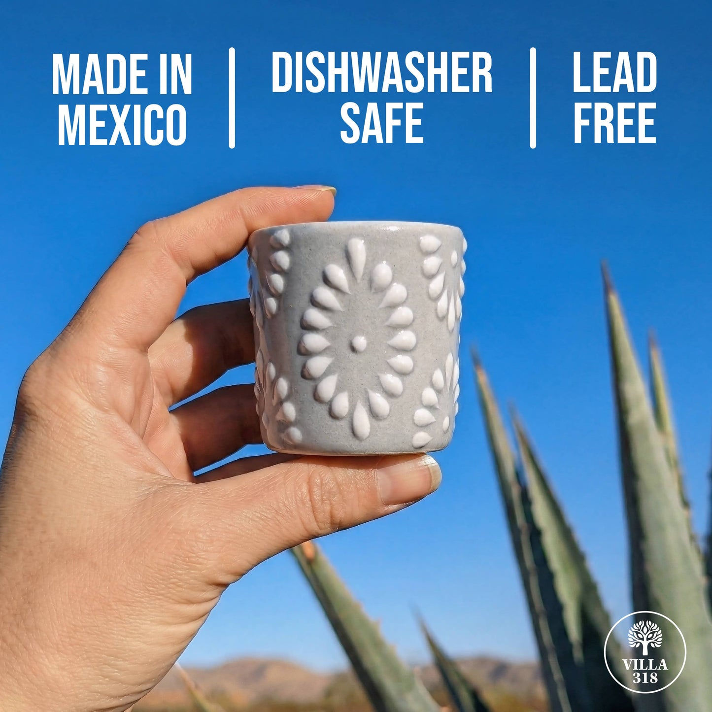 Talavera Shot Glass - Grey & White (Each)
