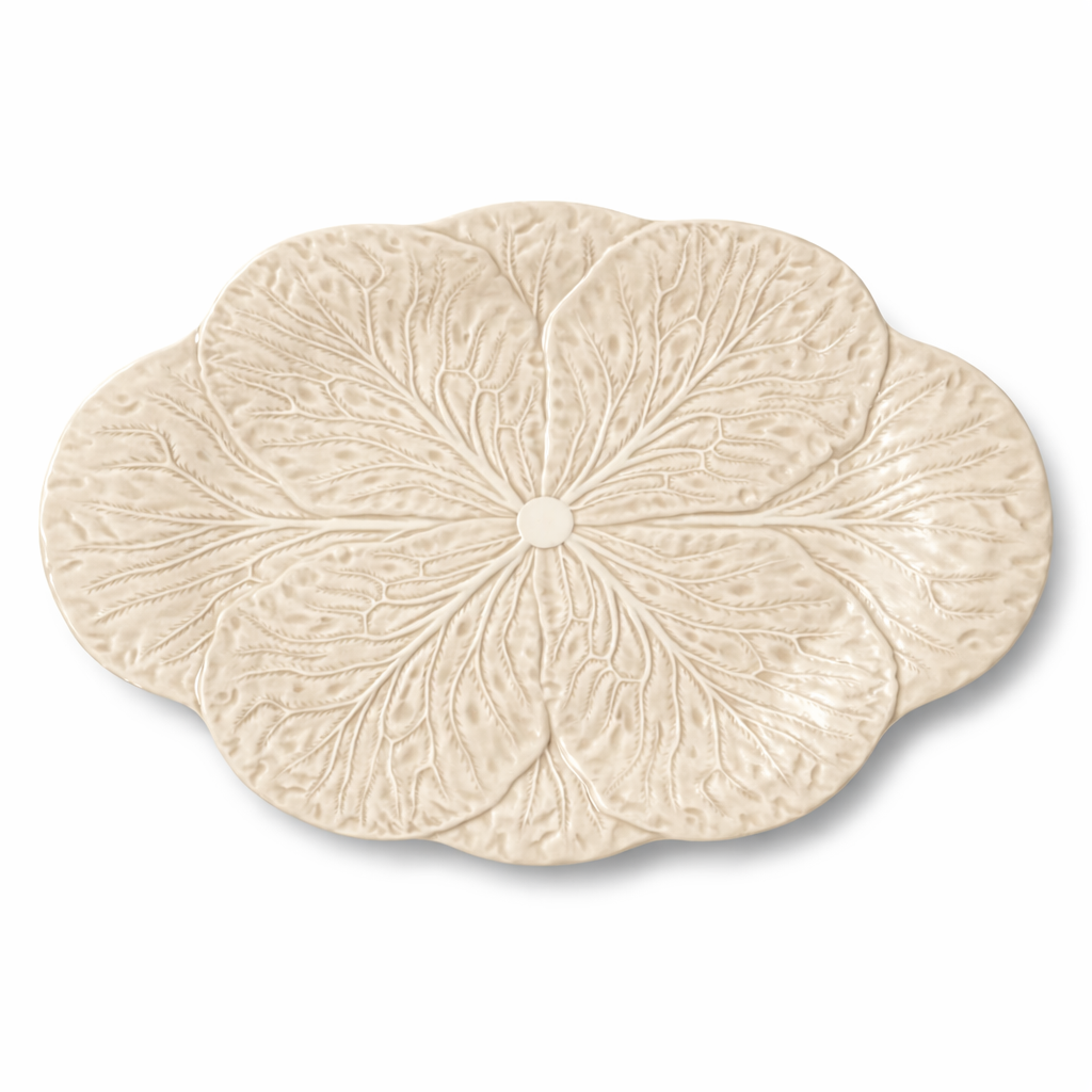 Le Jardin White Cabbage 3-D Oval Platter 17 in x 12.5 in