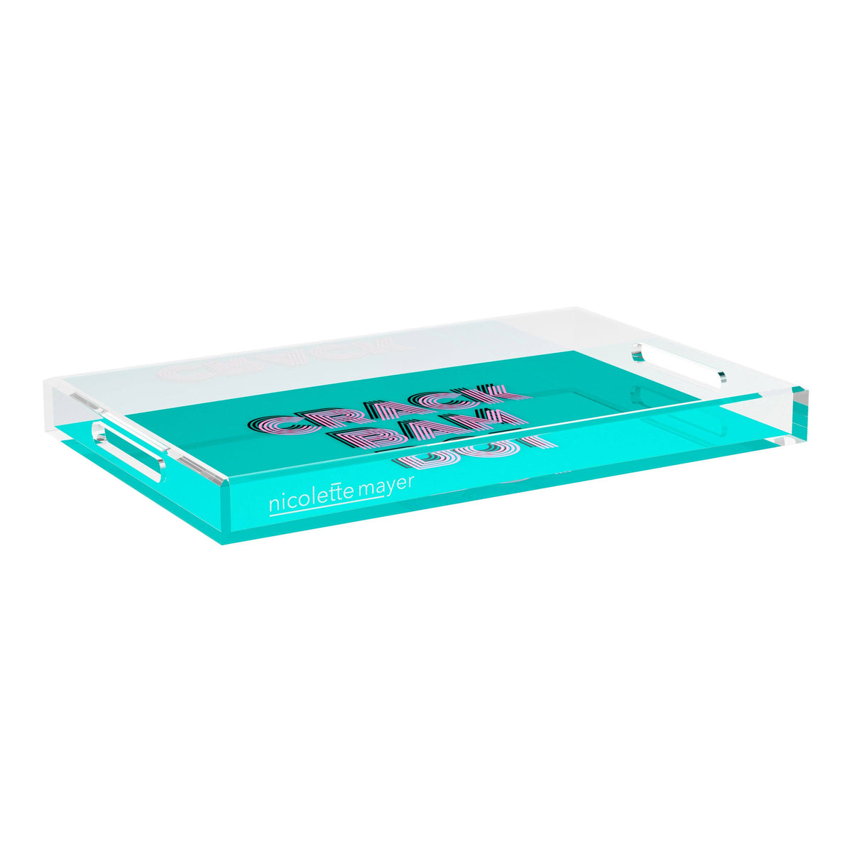 Mahjong Crack Bam Dot Acqua Pink Acrylic Rectangle Decorative Tray