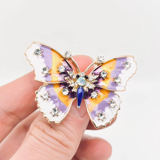 Rhinestone Enamel Butterfly Brooch Pin