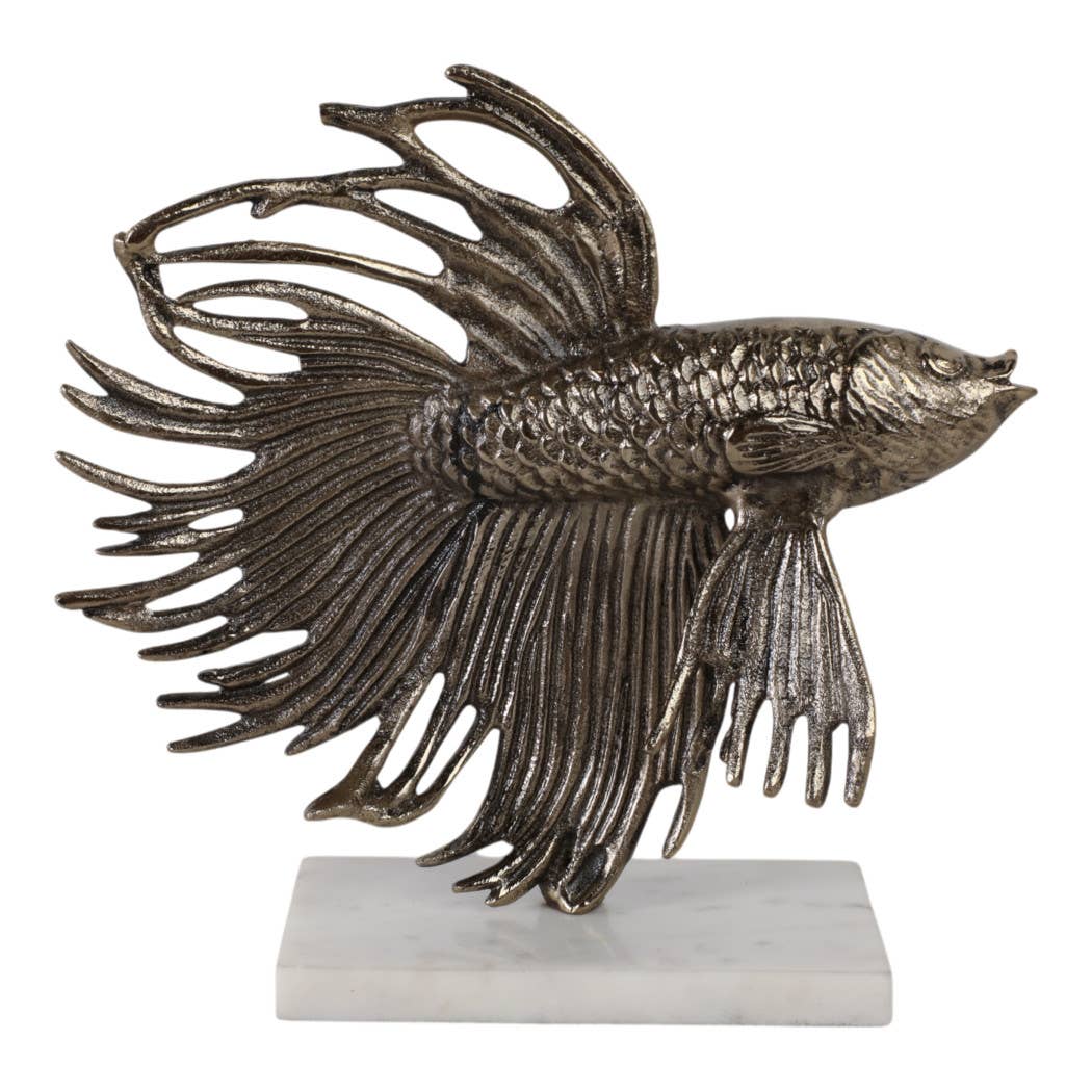 Sculpture - Gold Metal Accomac Fish on Marble Stand