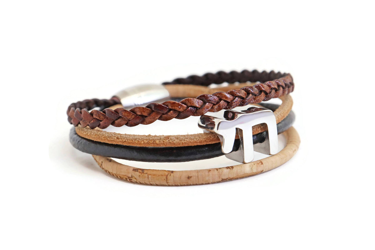 Jewish Judaic Chai Leather and Cork Bracelet