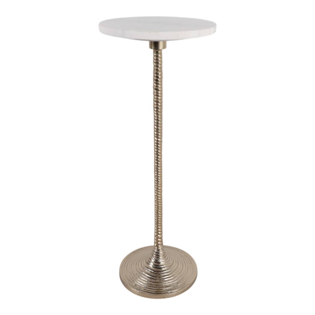 Drink Table - White Marble Top Pedestal Metal Base, 26 in.