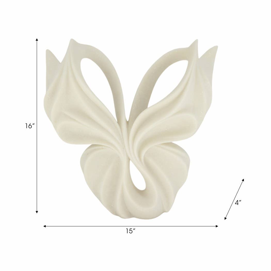 Decorative Sculpture - White Quartz Resin Butterfly, 16 in.
