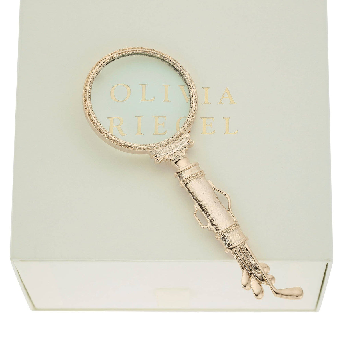 Gold Golf Clubs Magnifying Glass