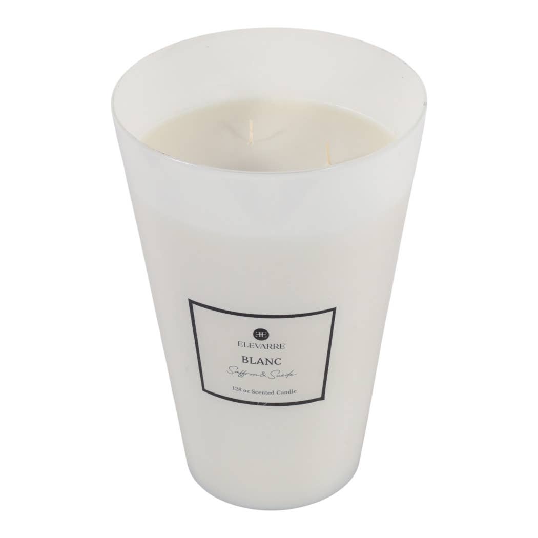 Candle - Saffron and Suede White Glass with Wood Lid, 128 Oz