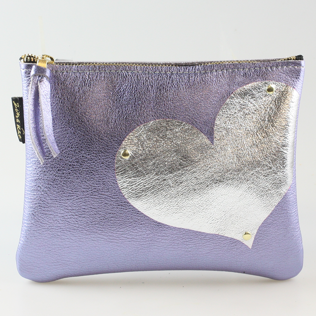 Side Heart Appliqué Clutch Bag