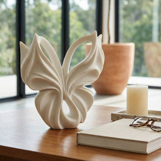 Decorative Sculpture - White Quartz Resin Butterfly, 16 in.