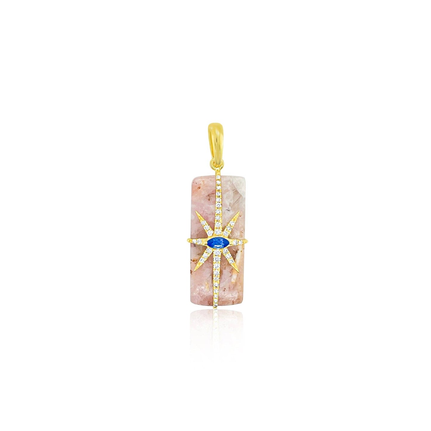 14kt Yellow Gold Tourmaline Diamond and Blue Sapphire Celestial Pendant